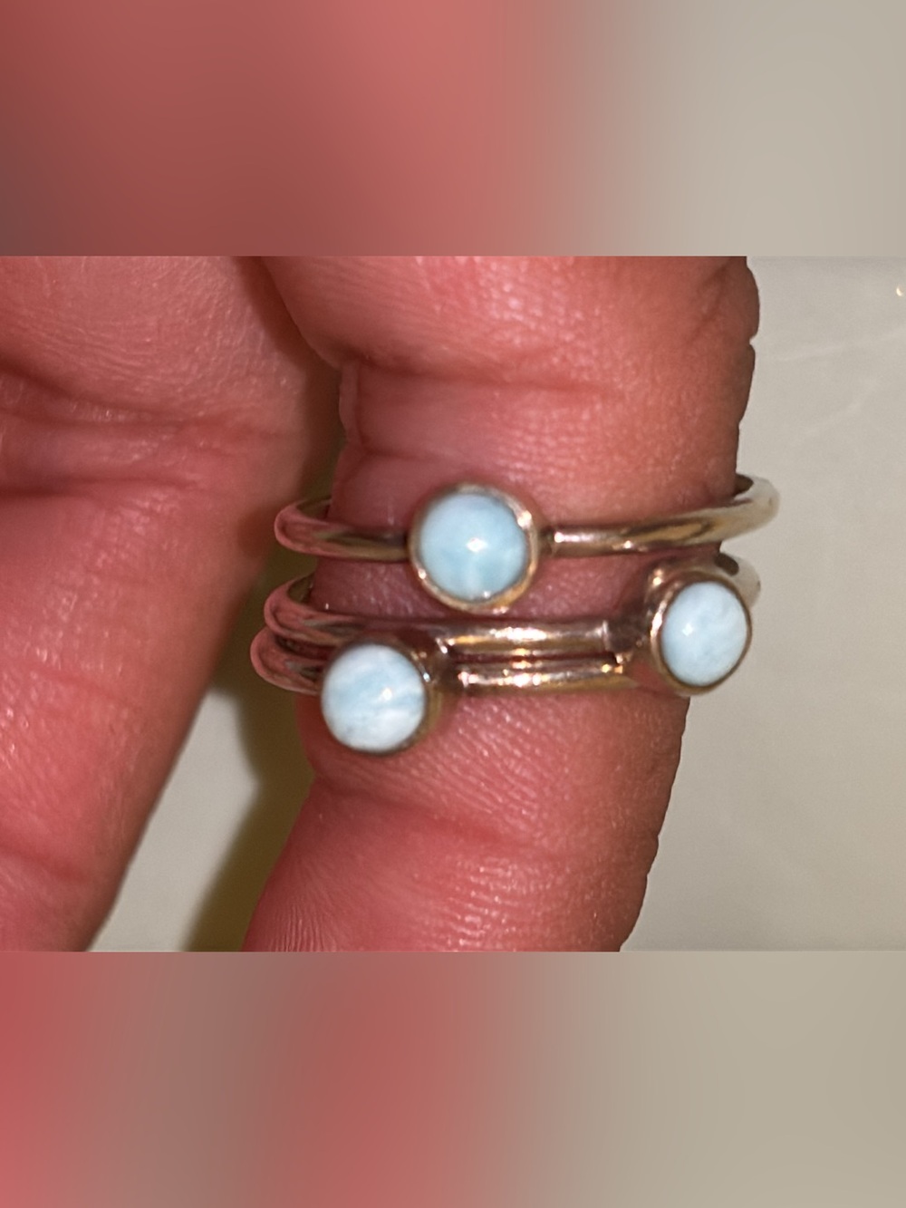 Set of 3 Larimar Sterling Silver Stack Rings